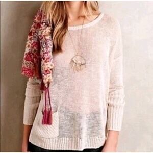 Sparrow By Anthropologie Sweater Cream Open Knit Sz L Coastal Fisherman Linen